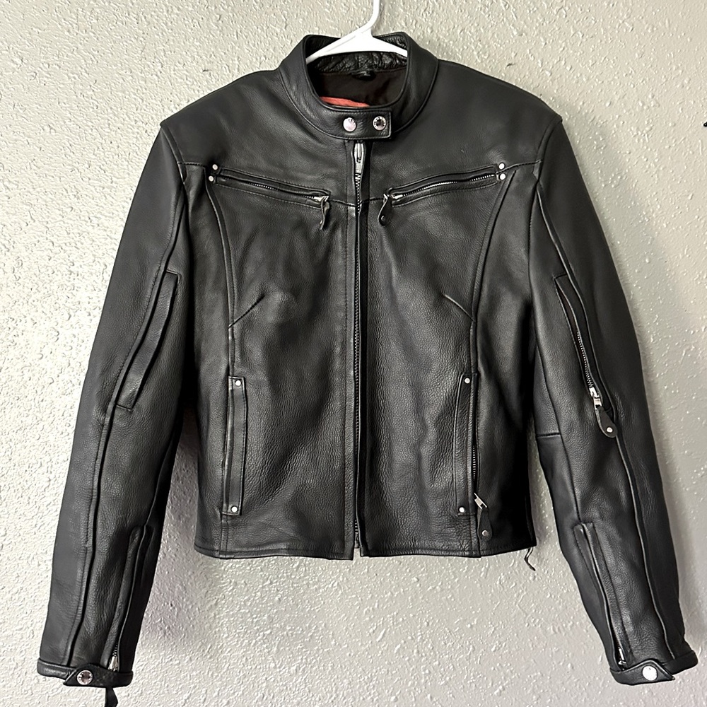 Womens Leather Motorcycle Riding Jacket Size M First Classics Removable Liner